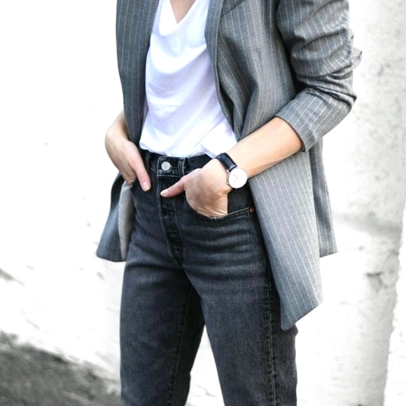 Haute Monde Blazer Sz S Gray Pinstripe Jacket Career Workwear Casual Preppy Glam - Picture 8 of 10